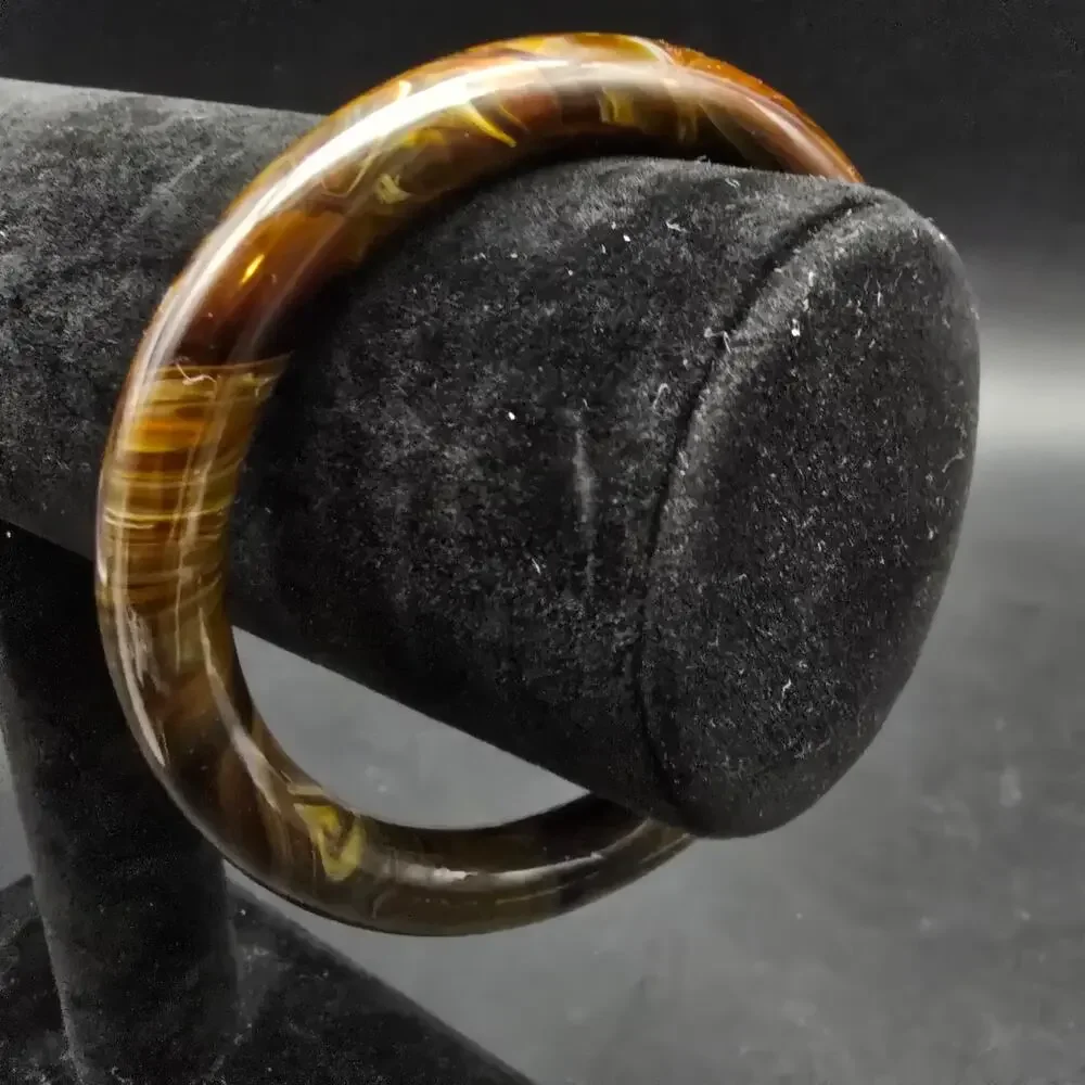 Brown Marbled Glass Bangle Bracelet Vintage Costume Jewelry